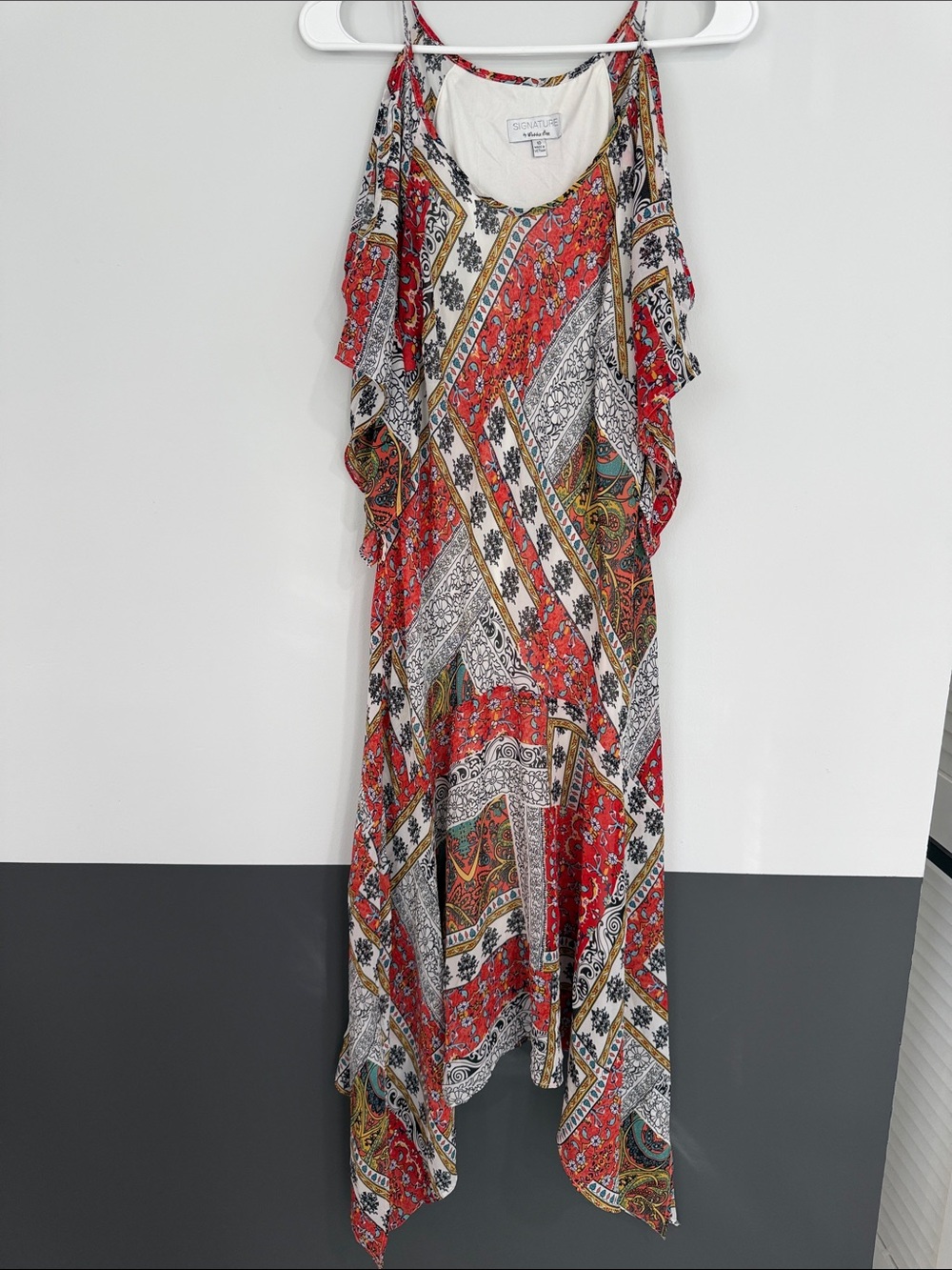 Signature by Robbie Bee Red Paisley Asymmetrical Maxi Dress